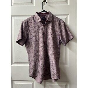 Buckle Eight X  Athletic Fit Button Up Shirt Large Short Sleeve Burgundy Print